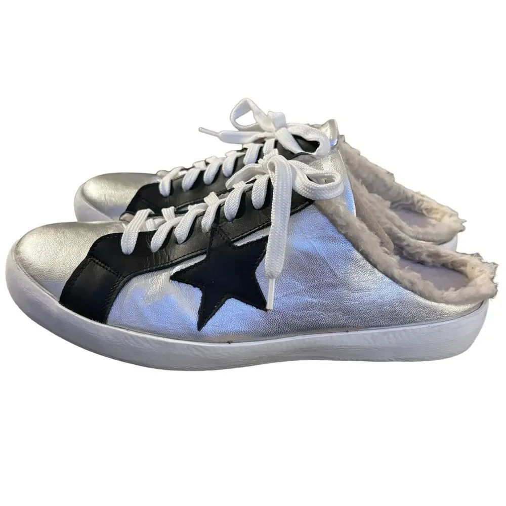 L’idea by Lori Silver Leather Slide Fleece Lined Sneakers Sz 40